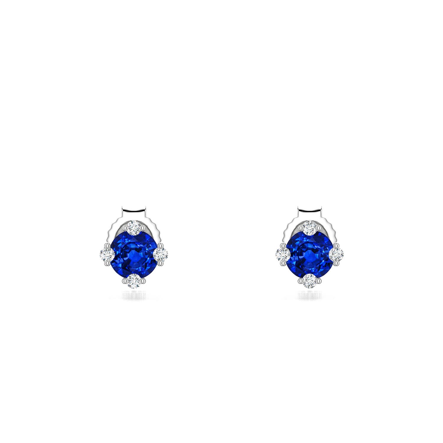 4mm Labgrown Round Lab-Grown Blue Sapphire Stud Earrings with Accents in S999 Silver