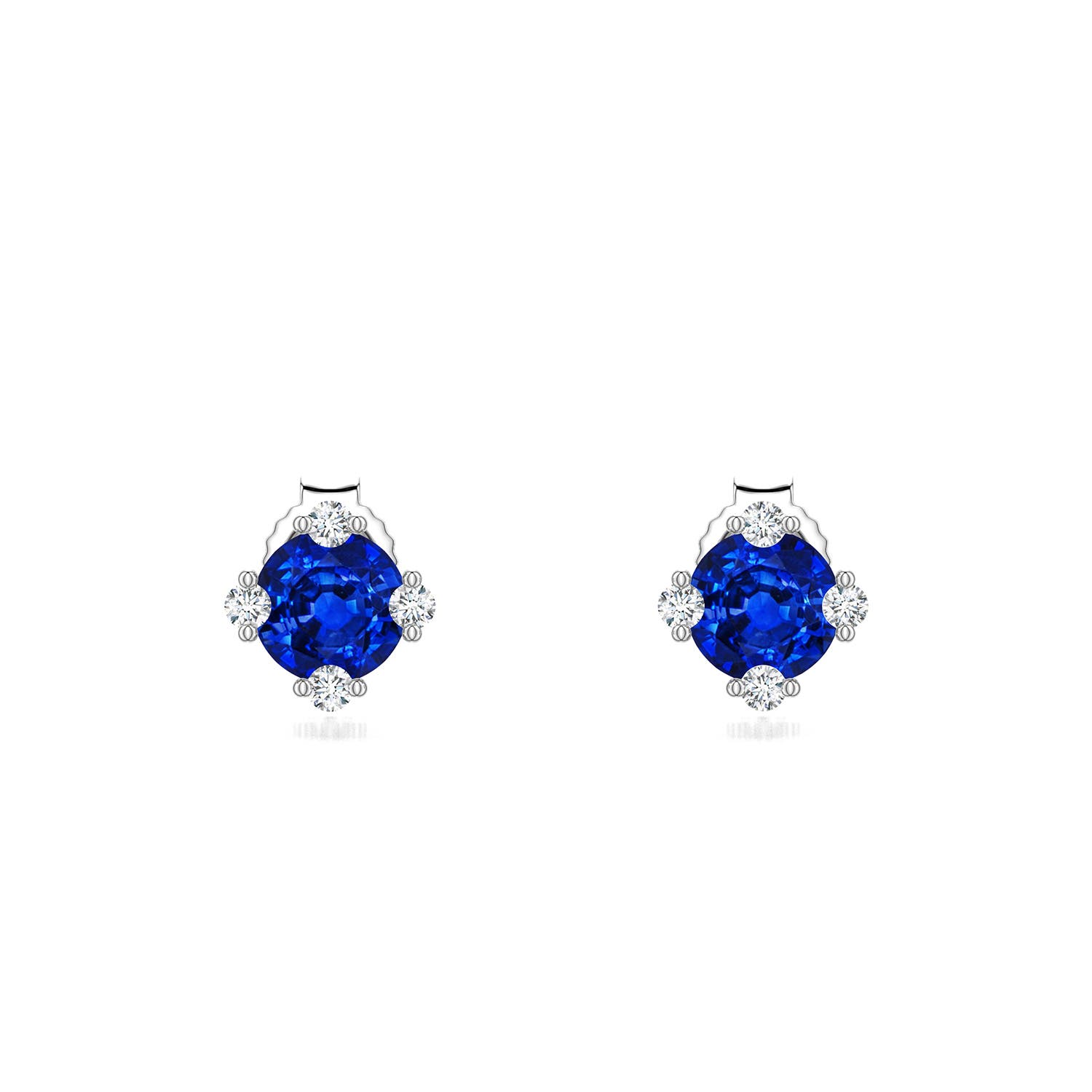 5mm Labgrown Round Lab-Grown Blue Sapphire Stud Earrings with Accents in 18K White Gold