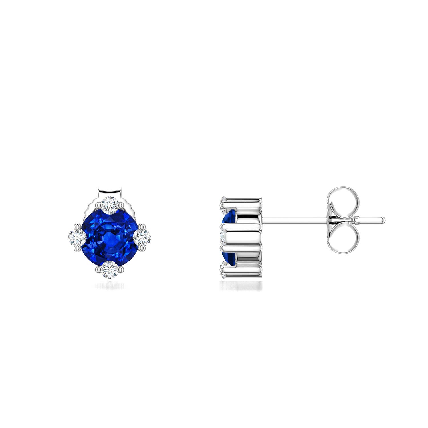 5mm Labgrown Round Lab-Grown Blue Sapphire Stud Earrings with Accents in 18K White Gold