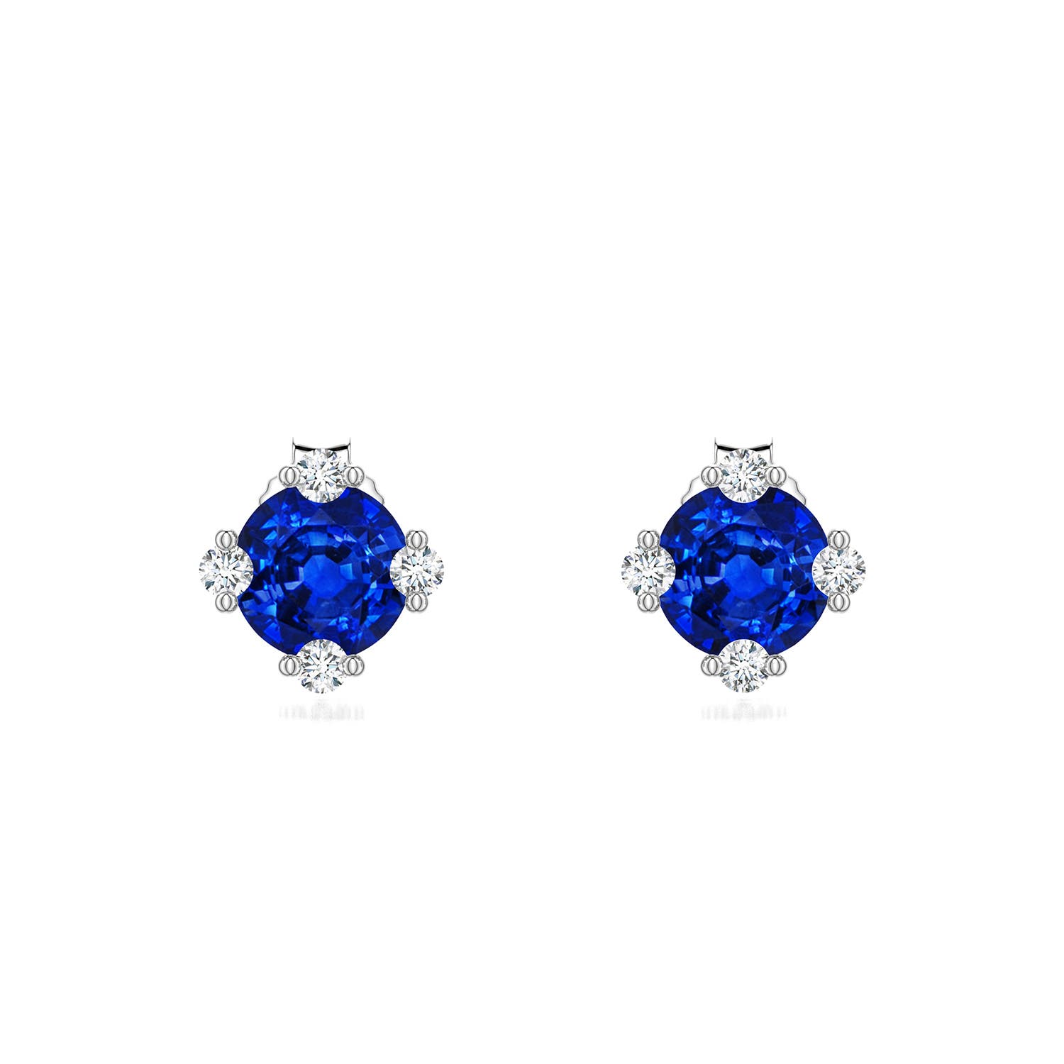 6mm Labgrown Round Lab-Grown Blue Sapphire Stud Earrings with Accents in White Gold