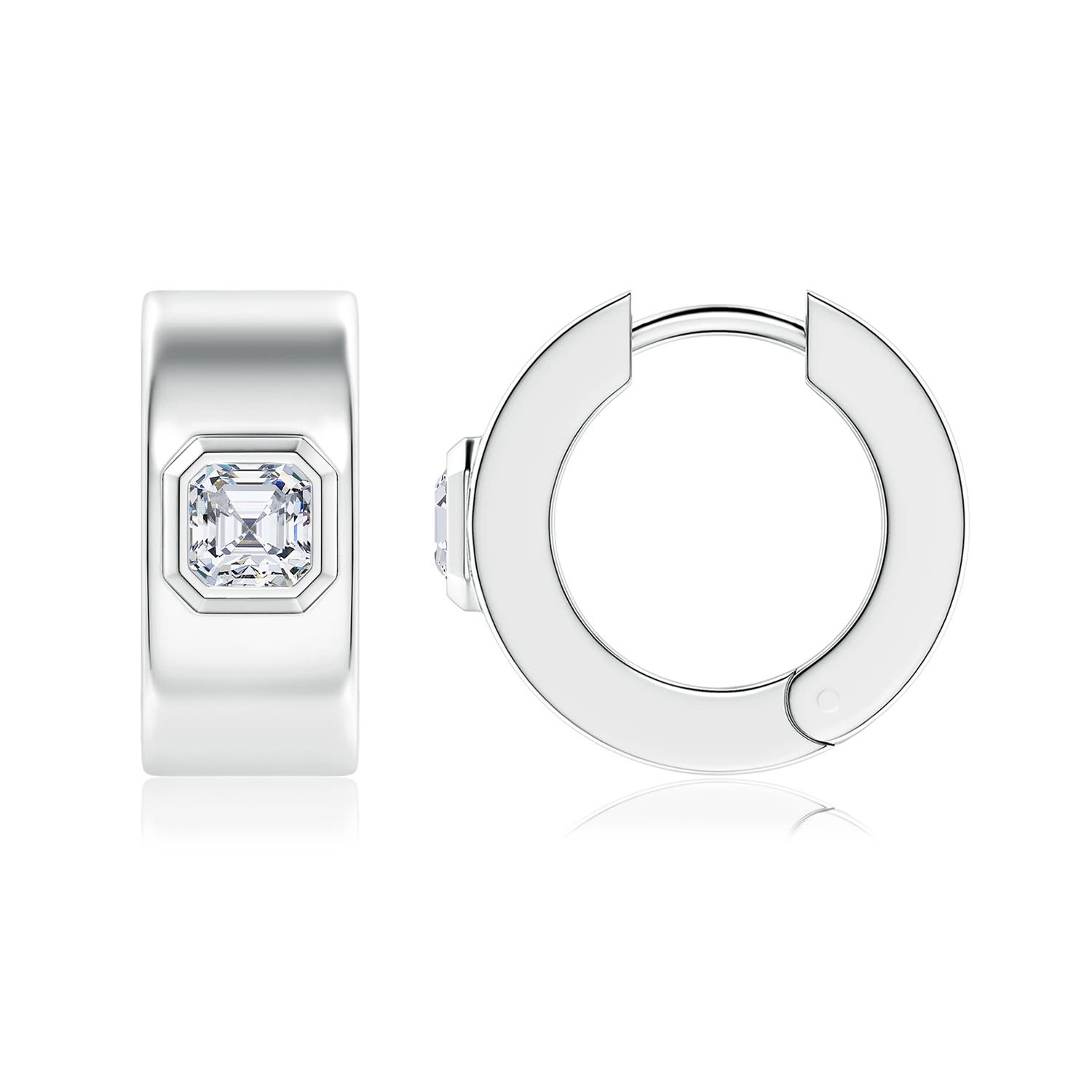 3.5mm FGVS Asscher-Cut Lab-Grown Diamond Men's Octagon Huggie Hoop Earrings in S999 Silver
