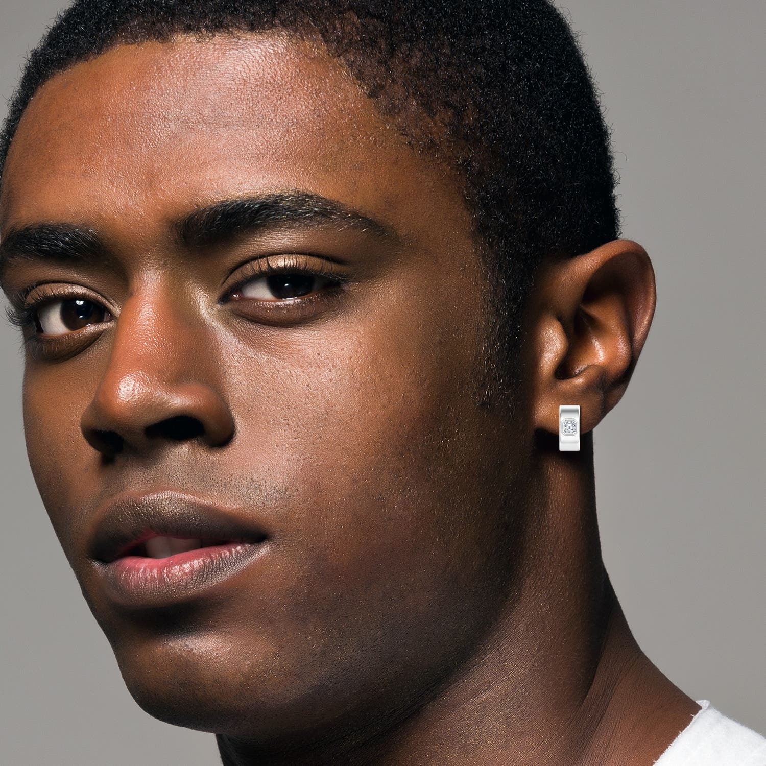 3.5mm FGVS Asscher-Cut Lab-Grown Diamond Men's Octagon Huggie Hoop Earrings in S999 Silver - body_view 4