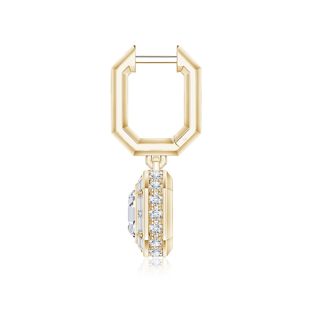 6mm FGVS Asscher-Cut Lab-Grown Diamond Men's Dangle Earring in Yellow Gold - side 1