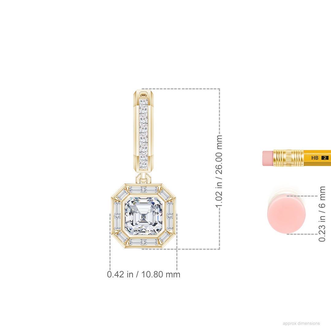 6mm FGVS Asscher-Cut Lab-Grown Diamond Men's Dangle Earring in Yellow Gold - ruler