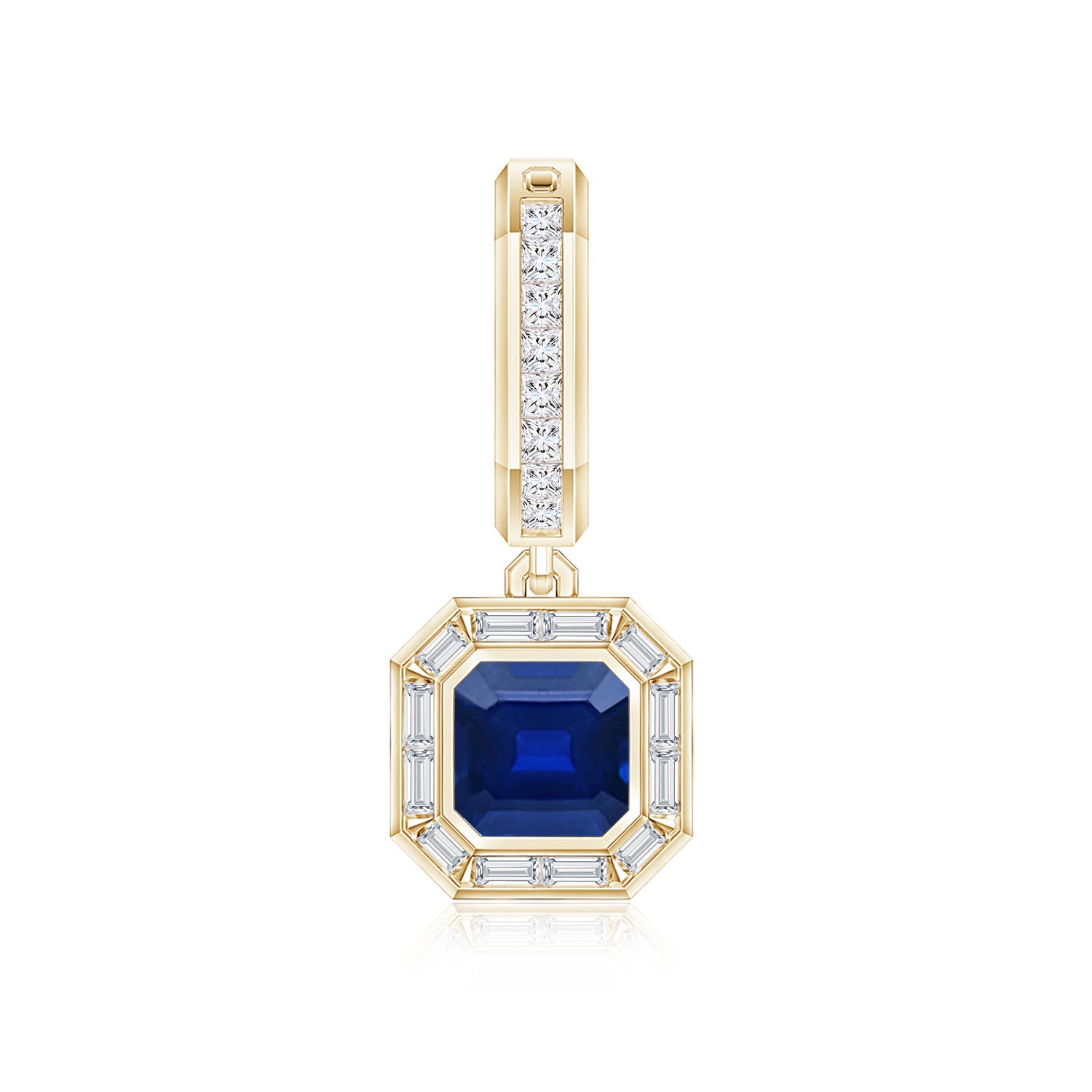 Angara 2.1 CTW Square Emerald-Cut Lab-Grown Blue Sapphire Men's Dangle Earring in 14K Yellow Gold