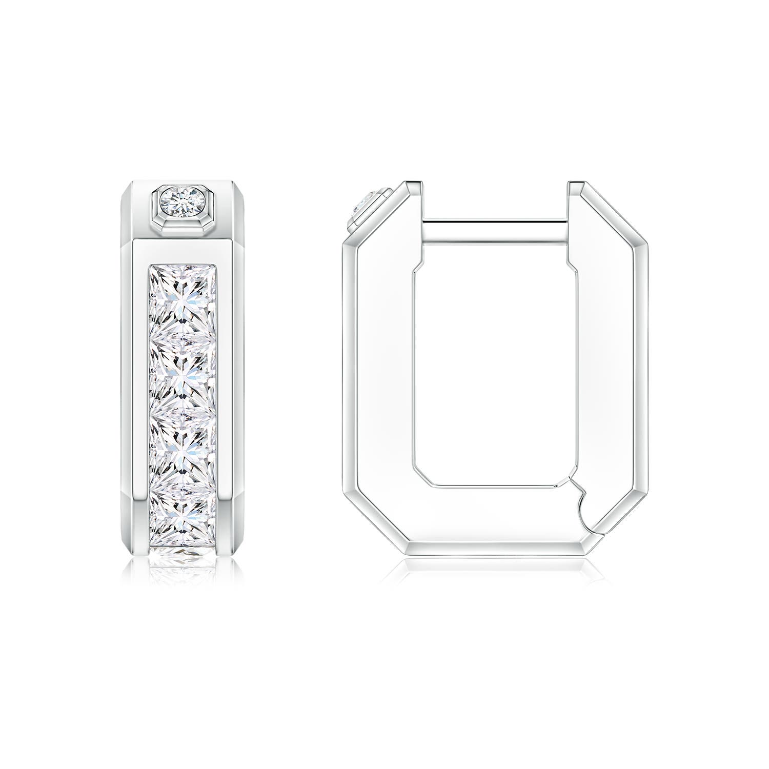 2.5mm FGVS Princess-Cut Lab-Grown Diamond Men's Octagon Hoop Earrings in White Gold