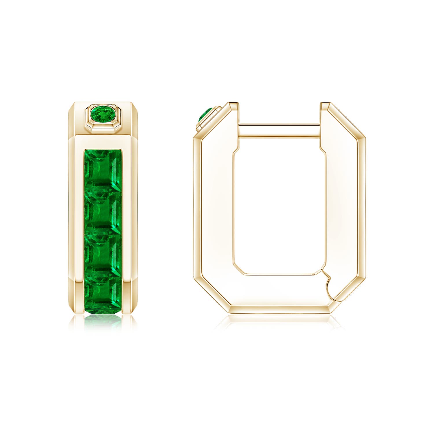2.5mm Labgrown Square-Cut Lab-Grown Emerald Men's Octagon Hoop Earrings in Yellow Gold