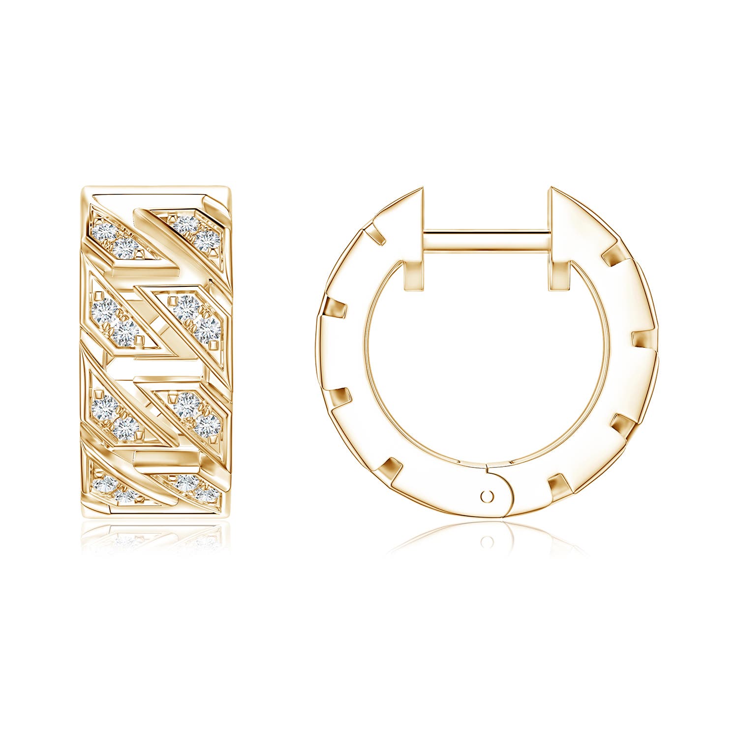 1mm FGVS Pavé-Set Lab-Grown Diamond Men's Octagon-Shaped Link Hoop Earrings in Yellow Gold