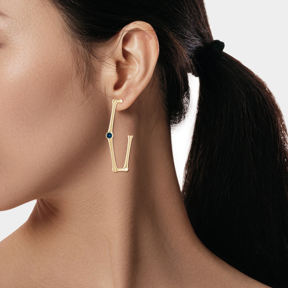 4mm AAA Natori x Angara Giant London Blue Topaz Indochine Bamboo Hoops in Yellow Gold body-ear