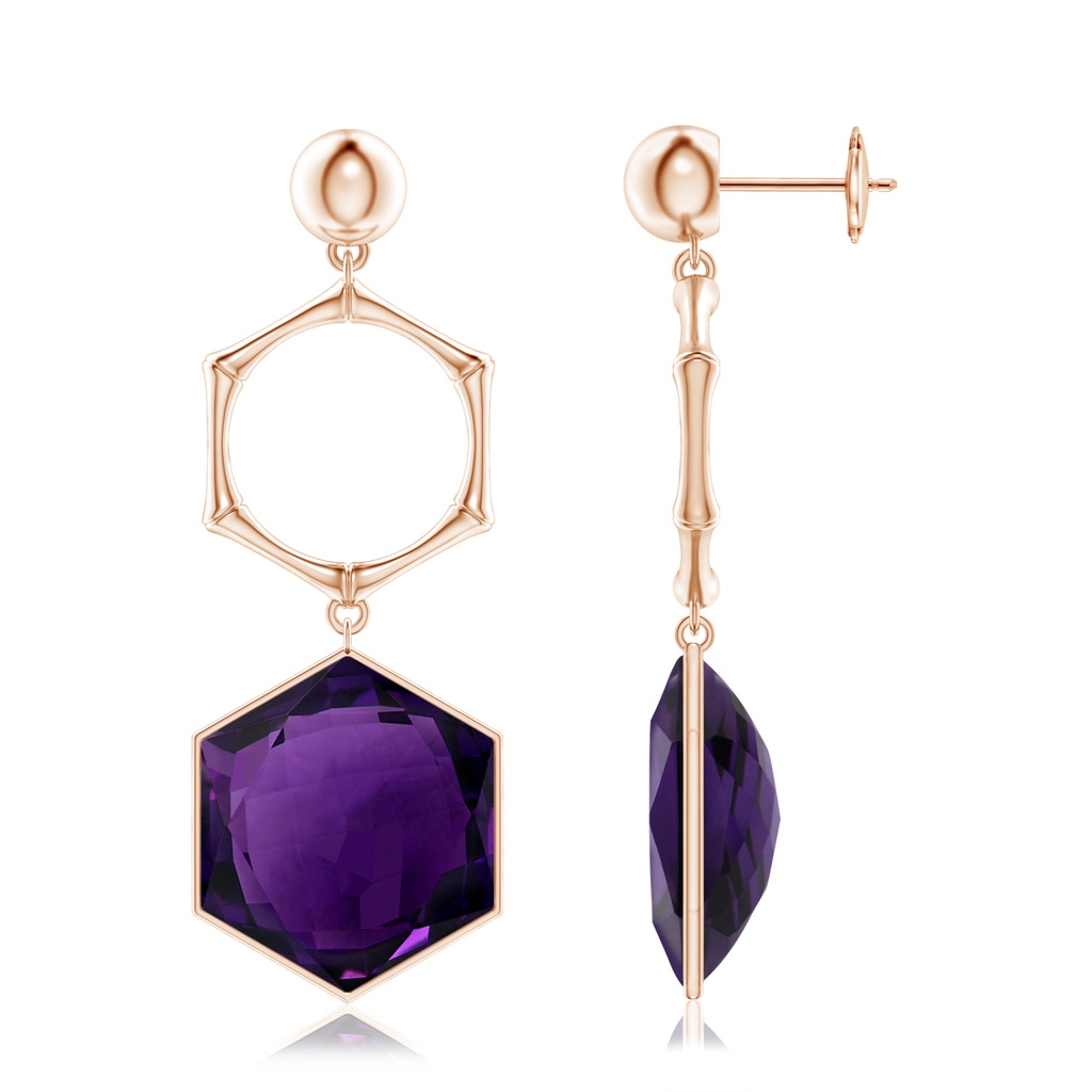 15mm AAA Natori x Angara Amethyst Hexagon Stone Earrings in Rose Gold