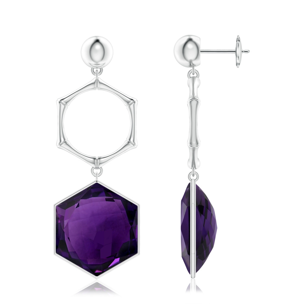 15mm AAA Natori x Angara Amethyst Hexagon Stone Earrings in White Gold