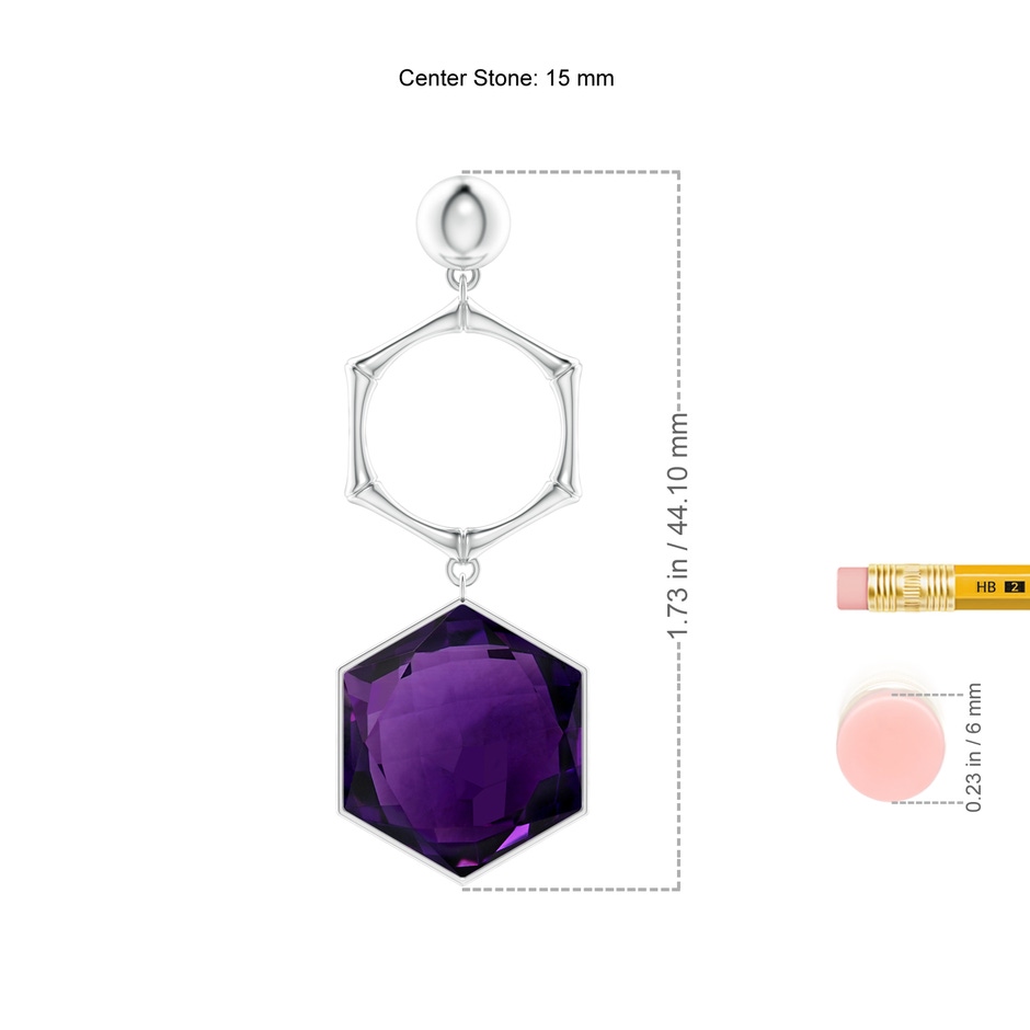 15mm AAA Natori x Angara Amethyst Hexagon Stone Earrings in White Gold ruler