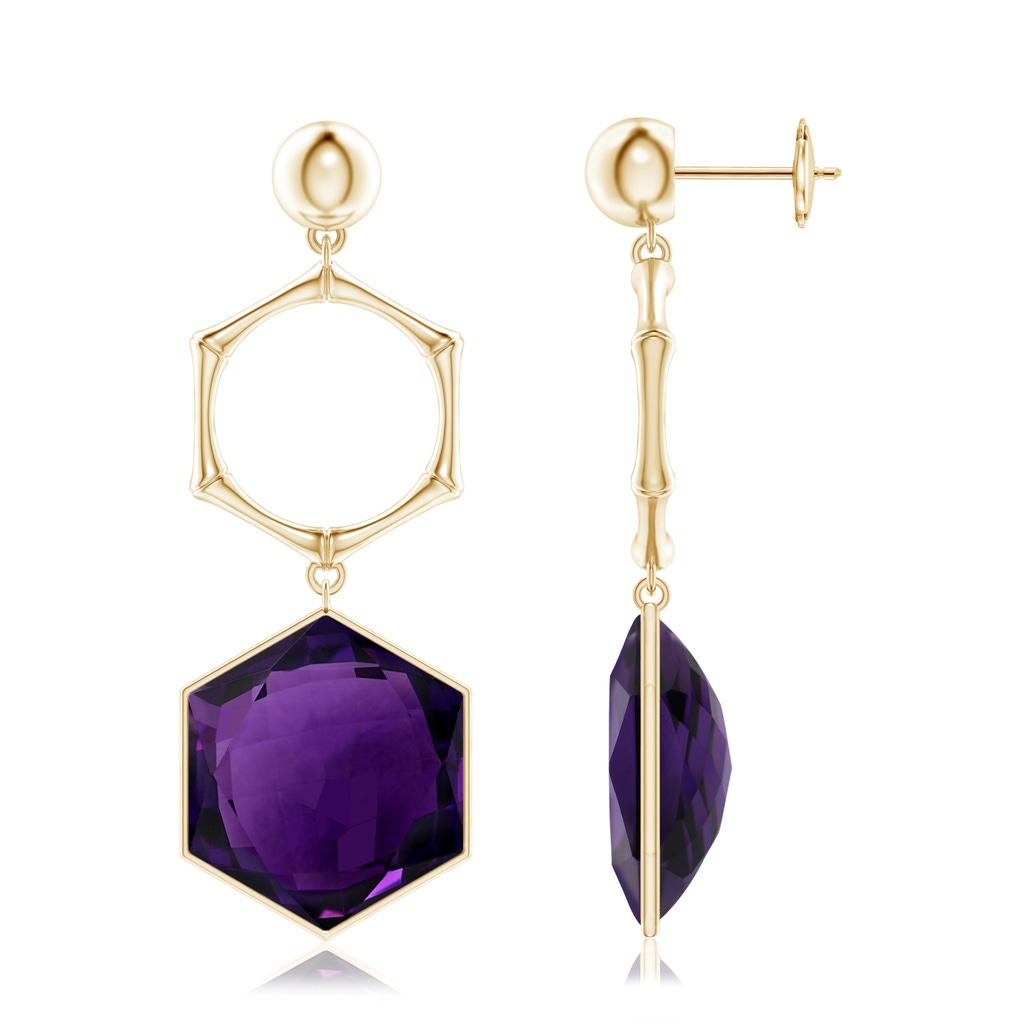 15mm AAA Natori x Angara Amethyst Hexagon Stone Earrings in Yellow Gold