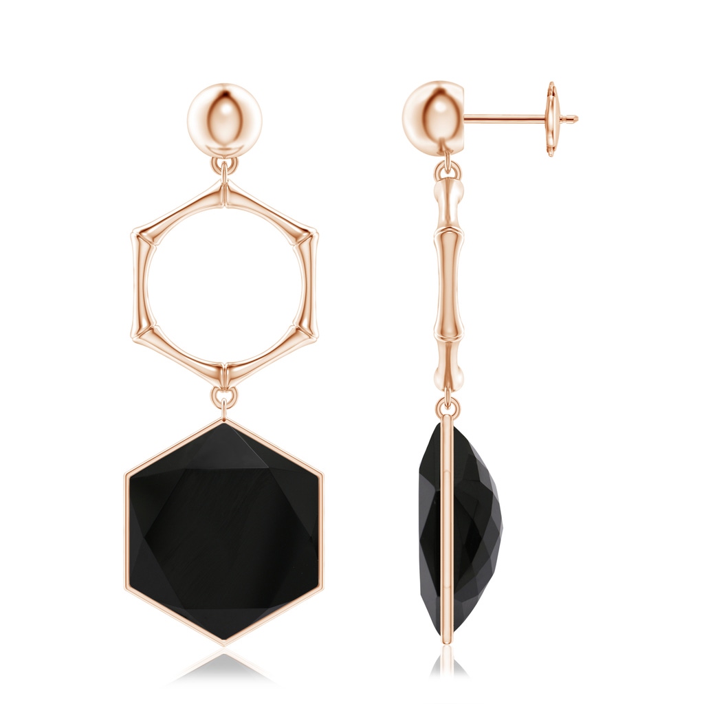 15mm AAA Natori x Angara Black Onyx Hexagon Stone Earrings in Rose Gold