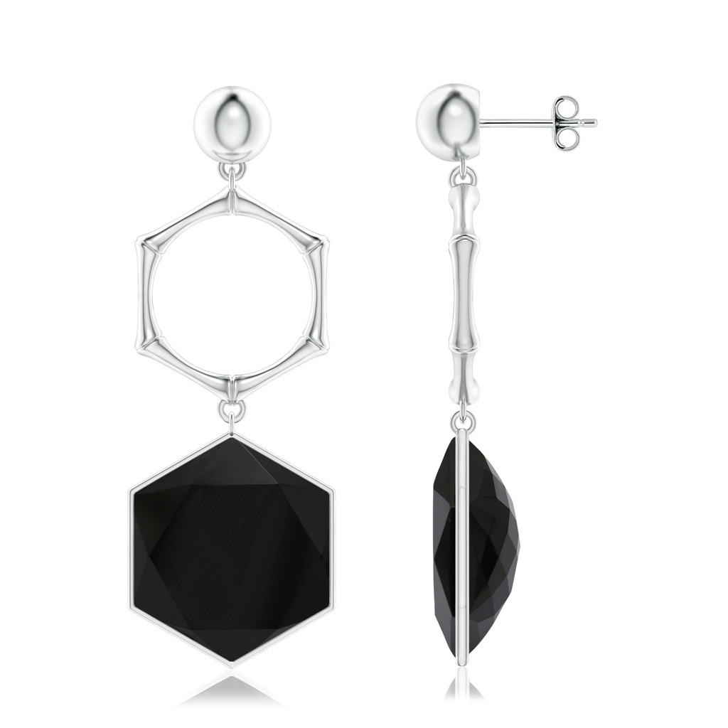 15mm AAA Natori x Angara Black Onyx Hexagon Stone Earrings in S999 Silver