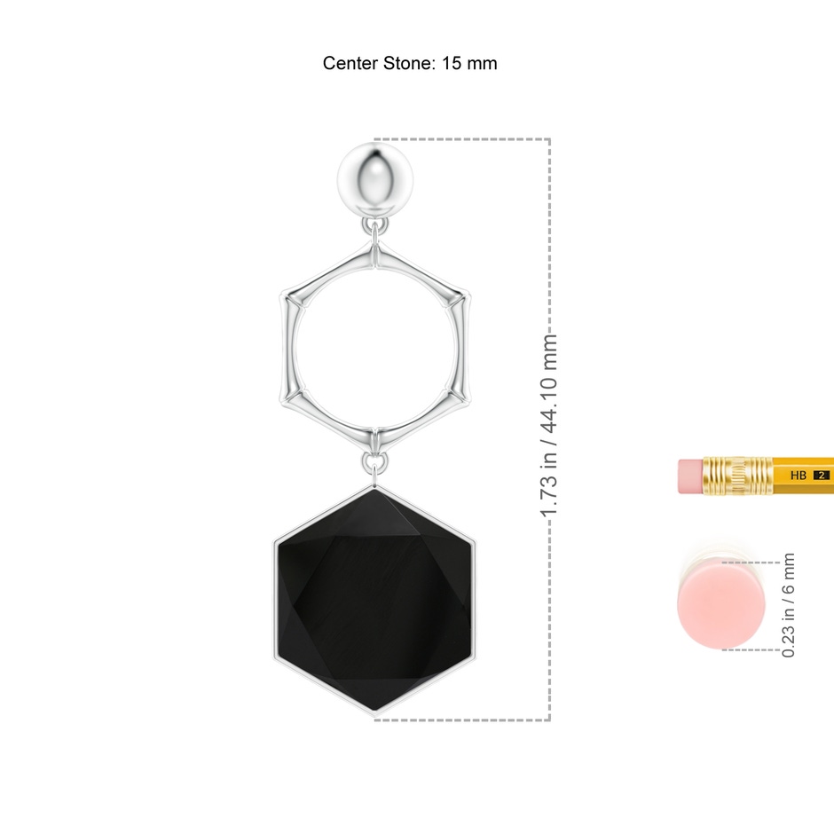 15mm AAA Natori x Angara Black Onyx Hexagon Stone Earrings in S999 Silver ruler