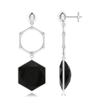 15mm AAA Natori x Angara Black Onyx Hexagon Stone Earrings in White Gold