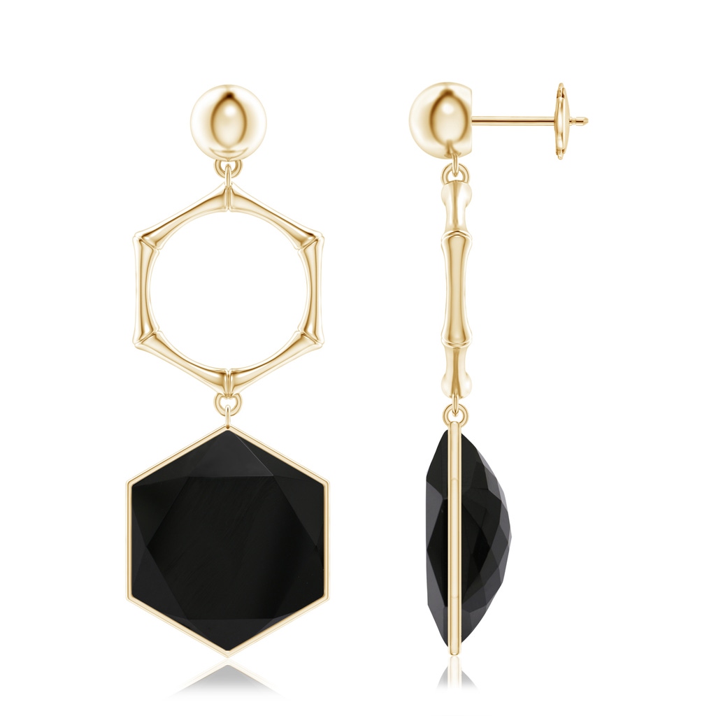 15mm AAA Natori x Angara Black Onyx Hexagon Stone Earrings in Yellow Gold