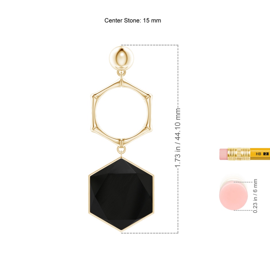 15mm AAA Natori x Angara Black Onyx Hexagon Stone Earrings in Yellow Gold ruler