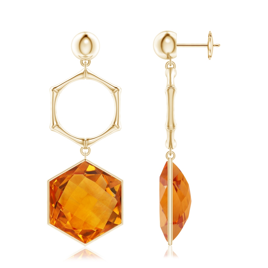 15mm AAA Natori x Angara Citrine Hexagon Stone Earrings in Yellow Gold 