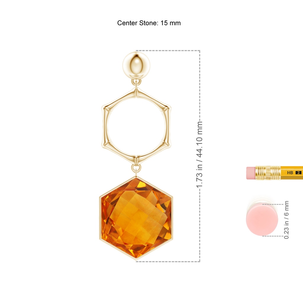 15mm AAA Natori x Angara Citrine Hexagon Stone Earrings in Yellow Gold Ruler