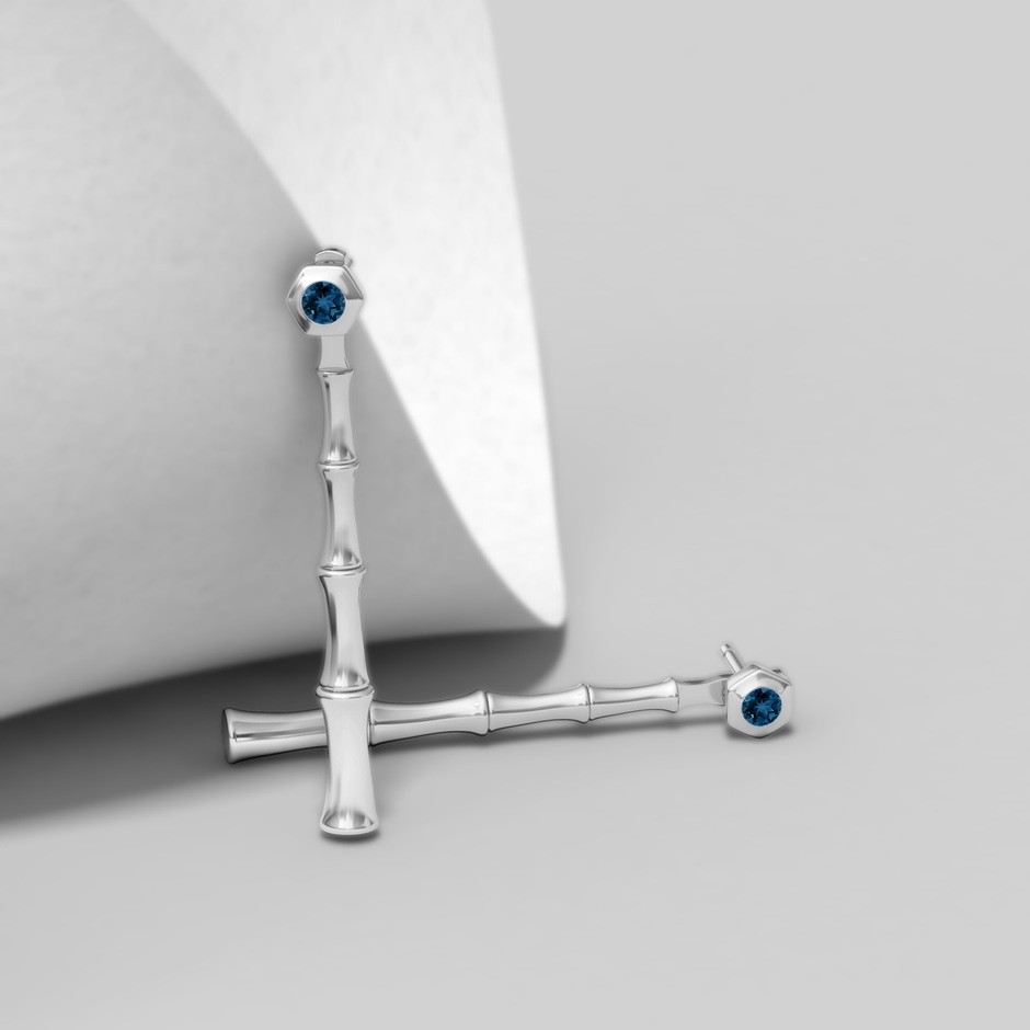 3mm AAA Natori x Angara Small London Blue Topaz Multi-Wear Indochine Bamboo Earrings in White Gold side 2