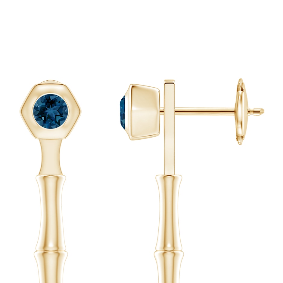 3mm AAA Natori x Angara Small London Blue Topaz Multi-Wear Indochine Bamboo Earrings in Yellow Gold side 1