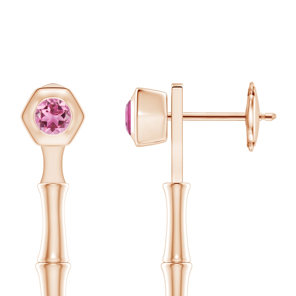3mm AAA Natori x Angara Small Pink Tourmaline Multi-Wear Indochine Bamboo Earrings in Rose Gold Side 1