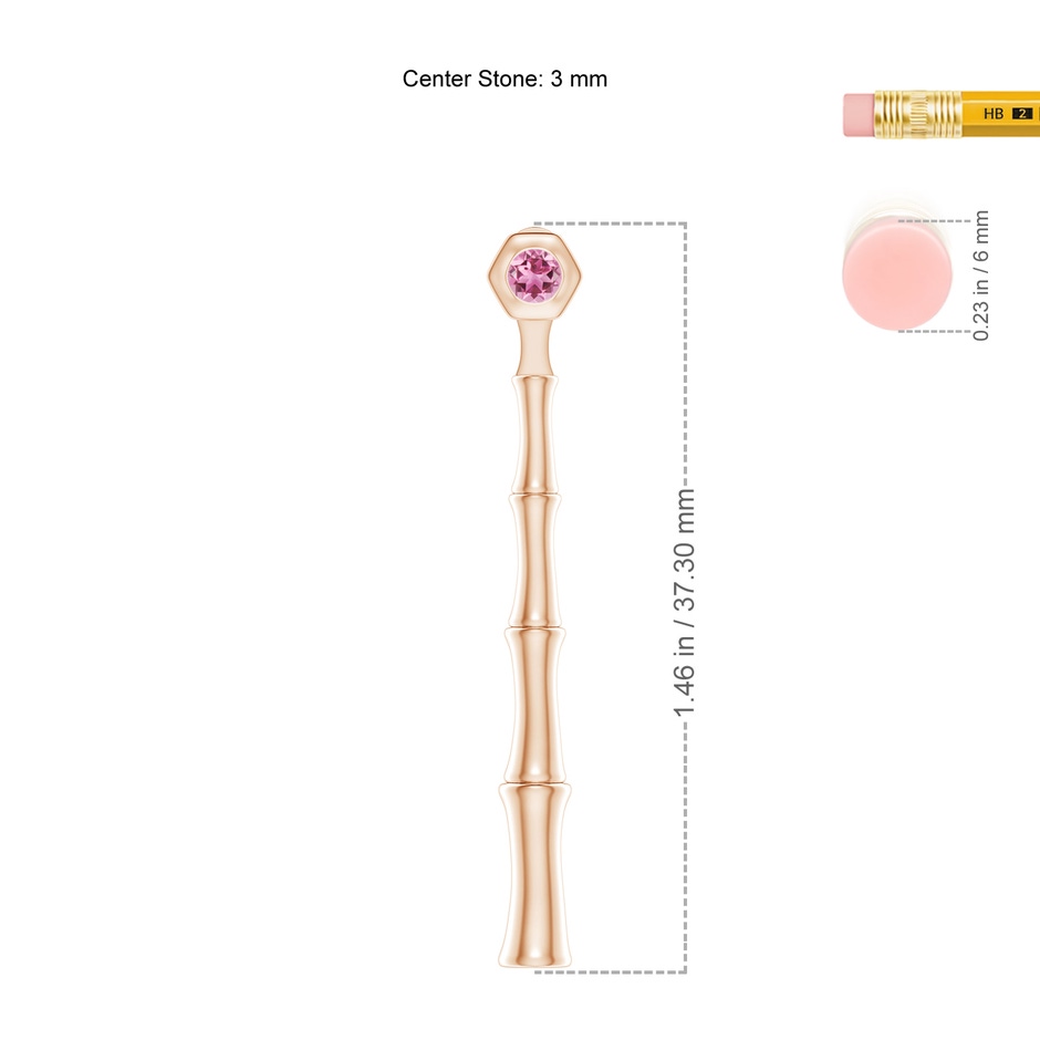 3mm AAA Natori x Angara Small Pink Tourmaline Multi-Wear Indochine Bamboo Earrings in Rose Gold ruler