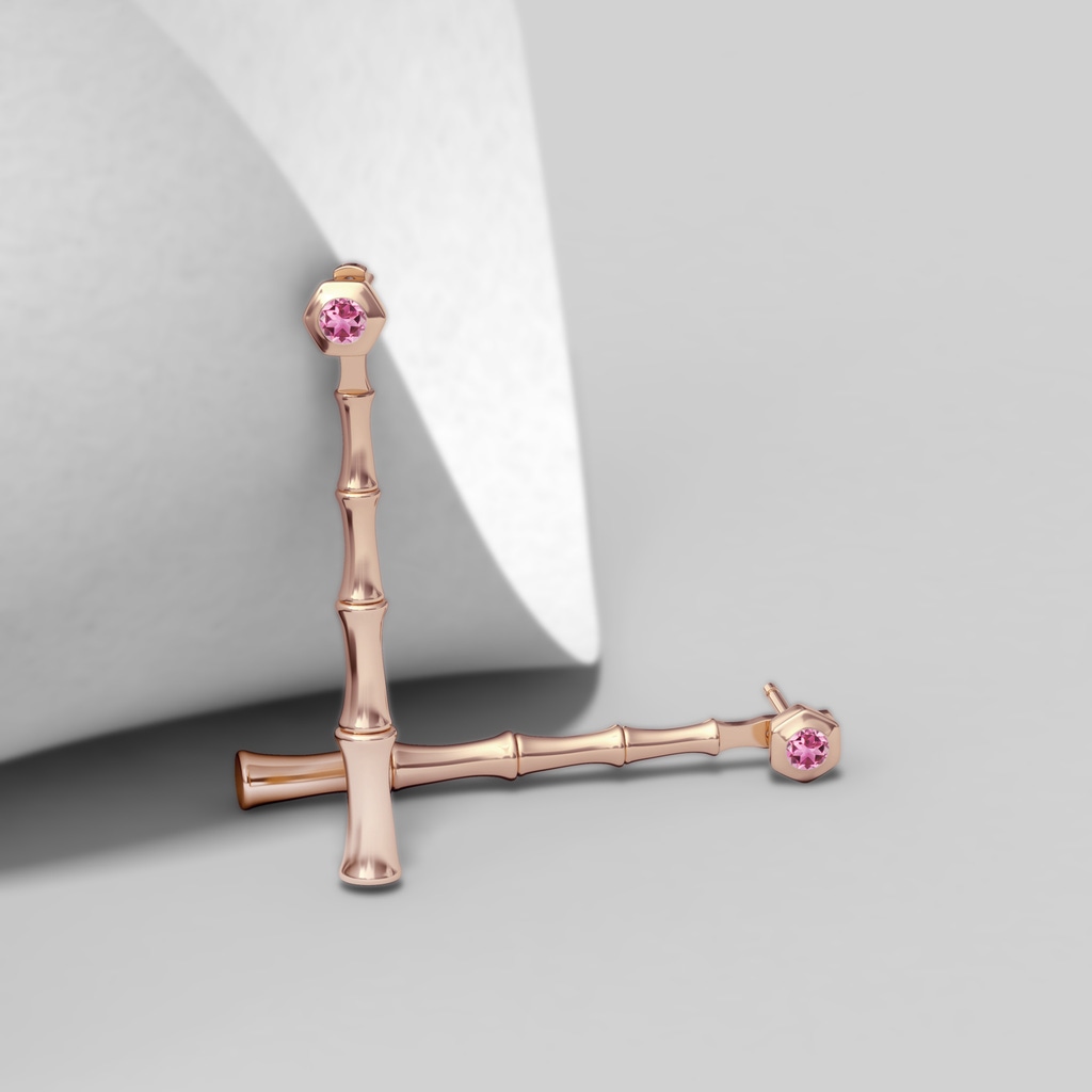 3mm AAA Natori x Angara Small Pink Tourmaline Multi-Wear Indochine Bamboo Earrings in Rose Gold Side 2