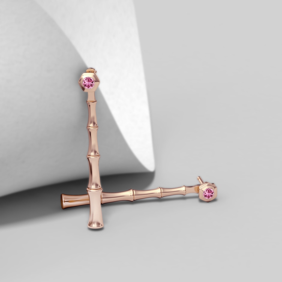 3mm AAA Natori x Angara Small Pink Tourmaline Multi-Wear Indochine Bamboo Earrings in Rose Gold side 2