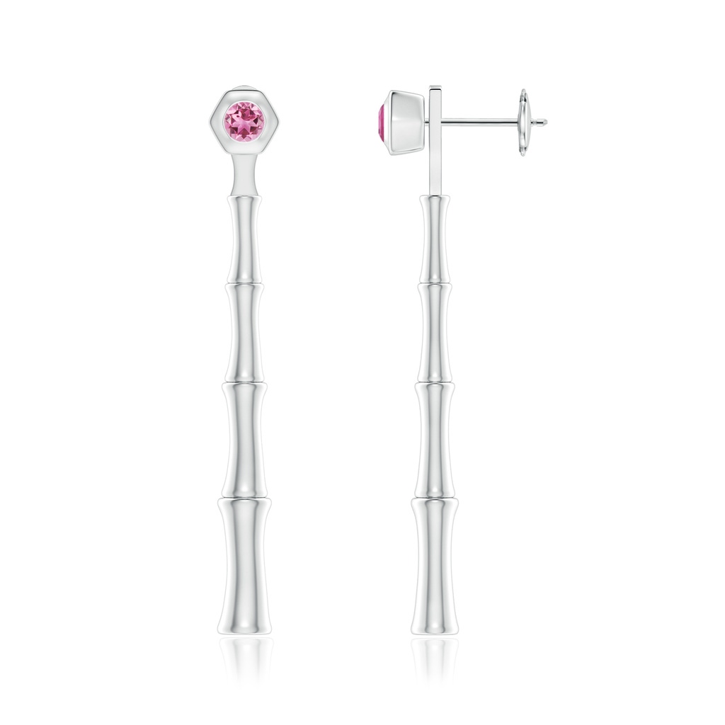 3mm AAA Natori x Angara Small Pink Tourmaline Multi-Wear Indochine Bamboo Earrings in White Gold