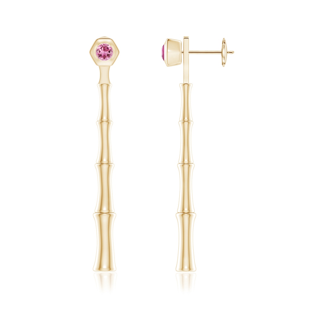 3mm AAA Natori x Angara Small Pink Tourmaline Multi-Wear Indochine Bamboo Earrings in Yellow Gold