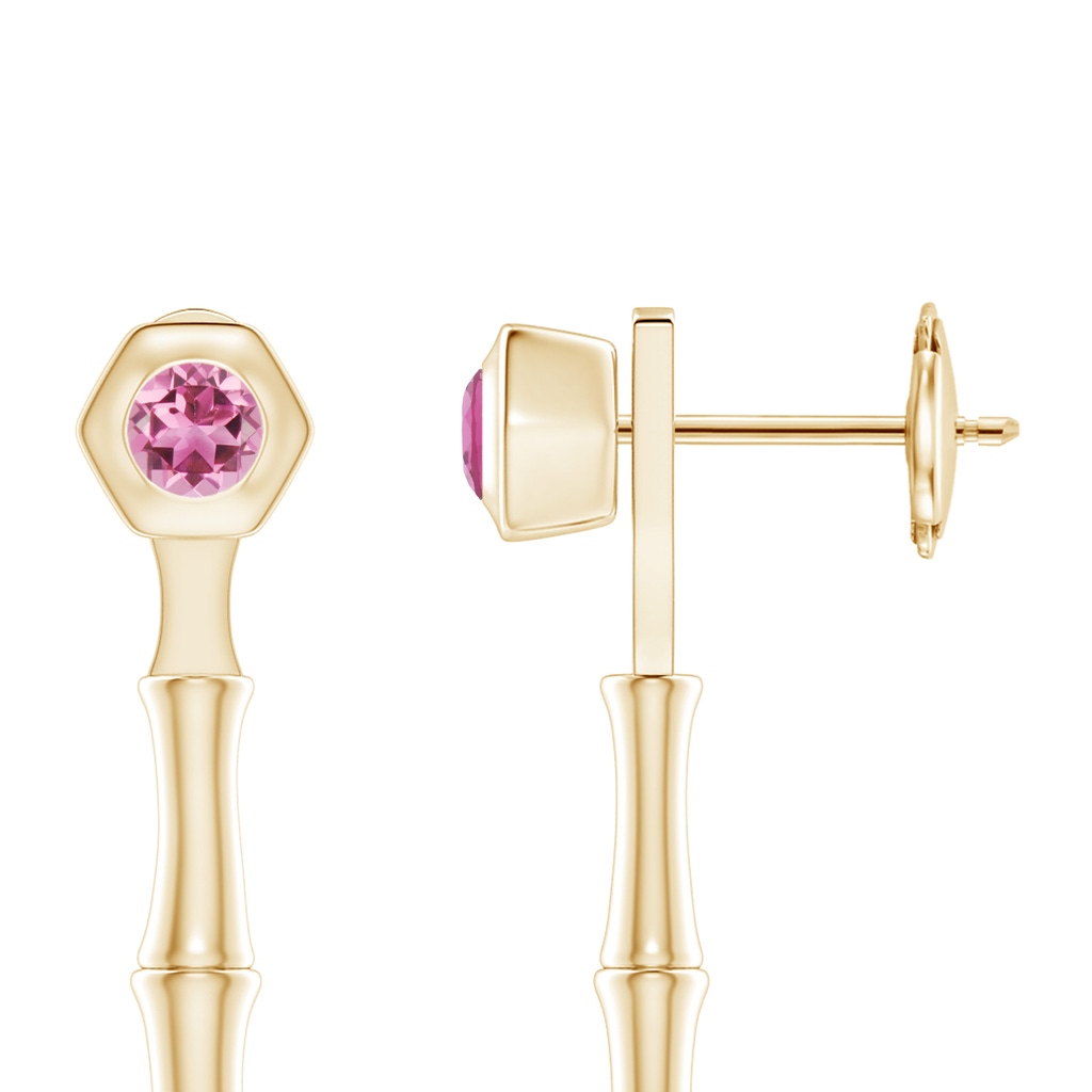 3mm AAA Natori x Angara Small Pink Tourmaline Multi-Wear Indochine Bamboo Earrings in Yellow Gold Side 1