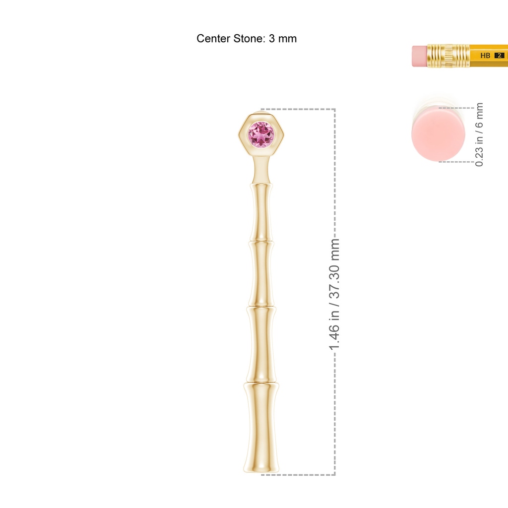 3mm AAA Natori x Angara Small Pink Tourmaline Multi-Wear Indochine Bamboo Earrings in Yellow Gold Ruler