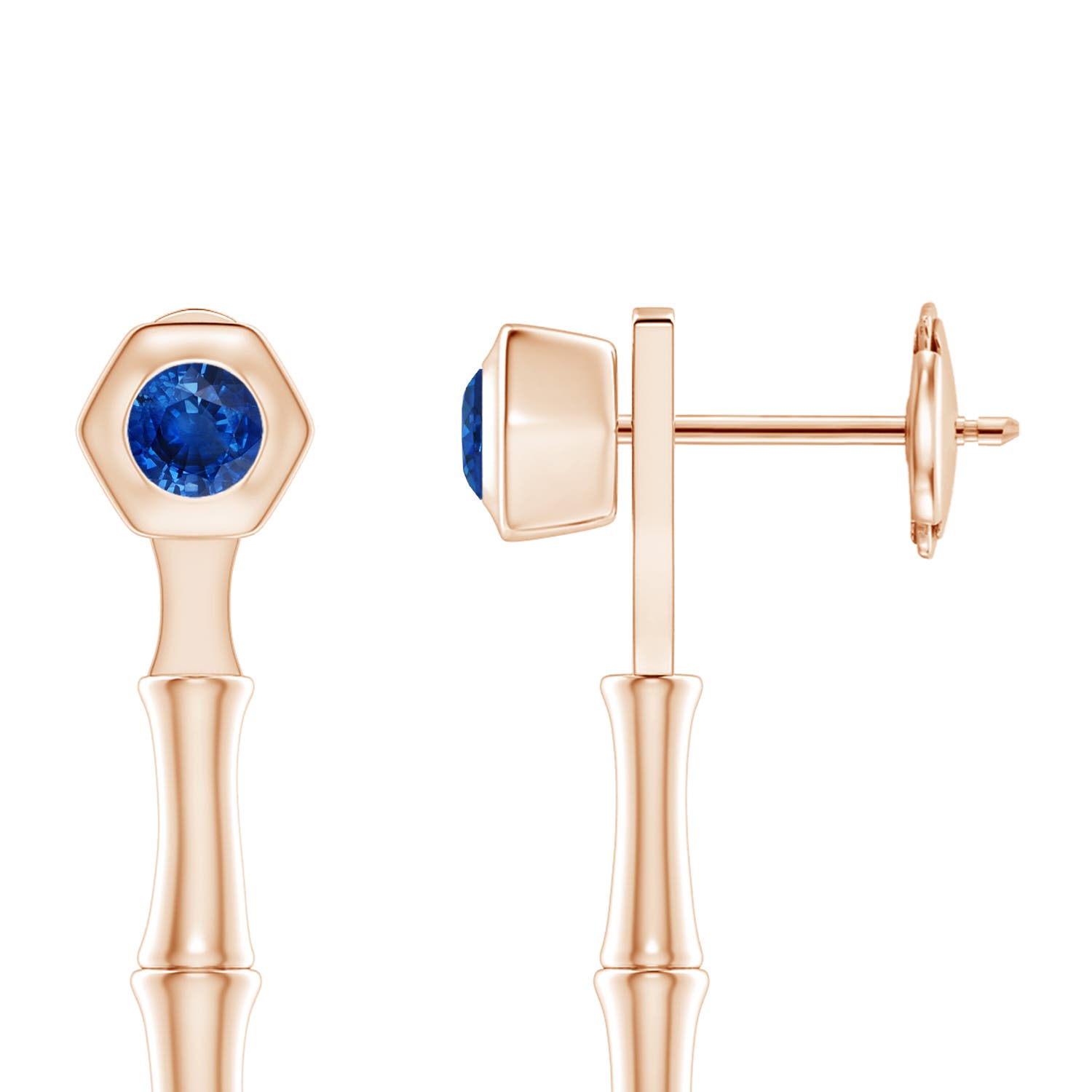 3mm AAA Natori x Angara Small Blue Sapphire Multi-Wear Indochine Bamboo Earrings in Rose Gold - side 1