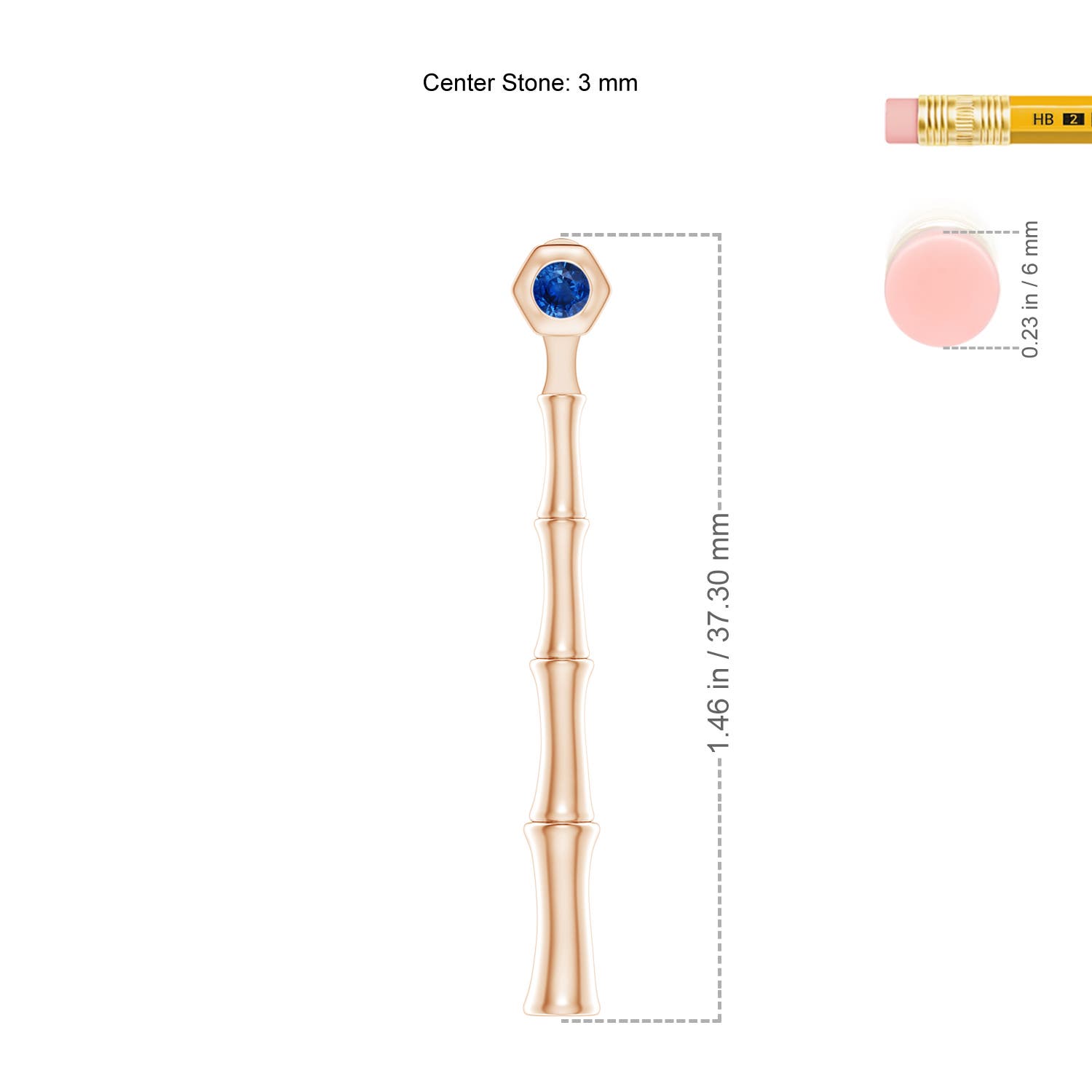 3mm AAA Natori x Angara Small Blue Sapphire Multi-Wear Indochine Bamboo Earrings in Rose Gold - ruler