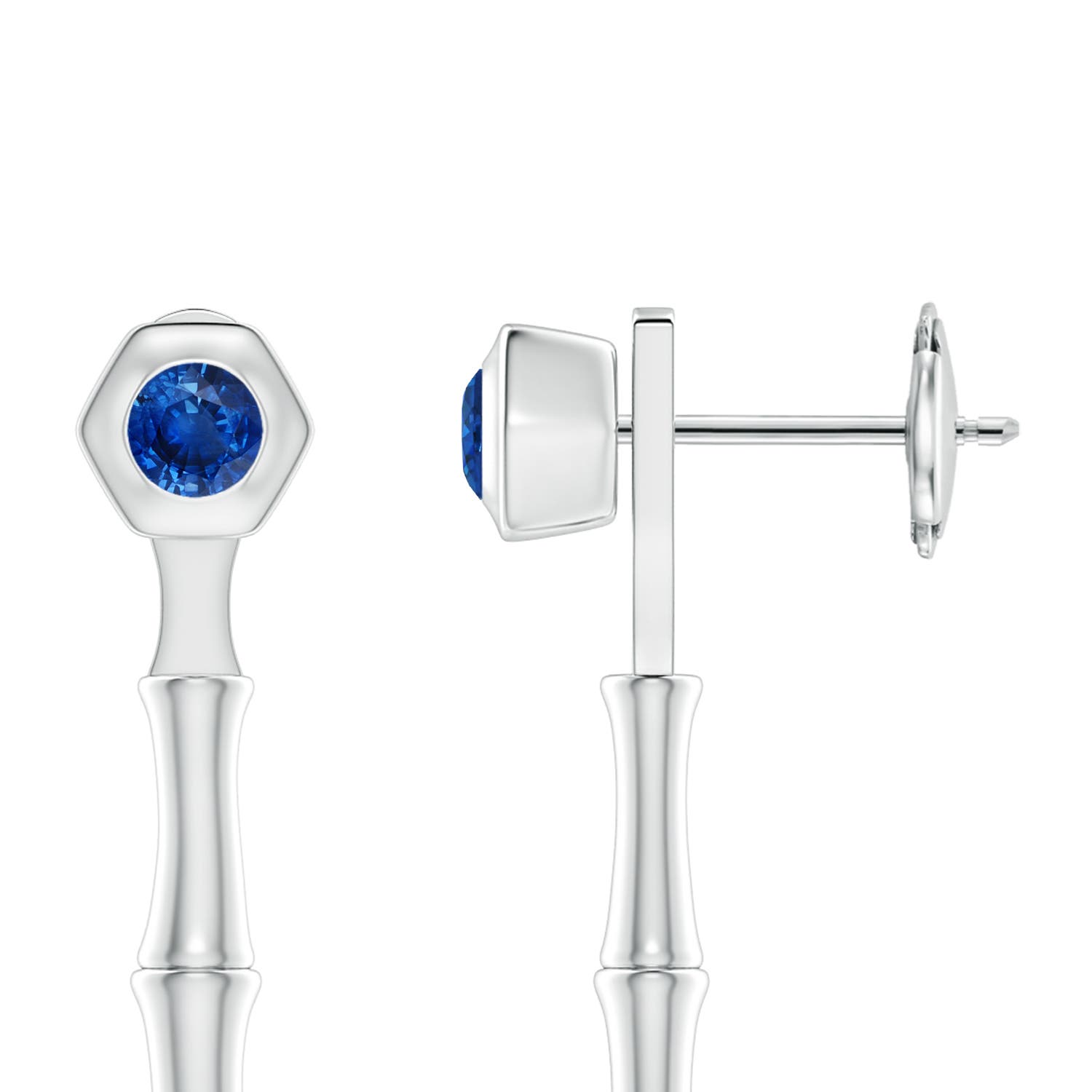 3mm AAA Natori x Angara Small Blue Sapphire Multi-Wear Indochine Bamboo Earrings in White Gold - side 1