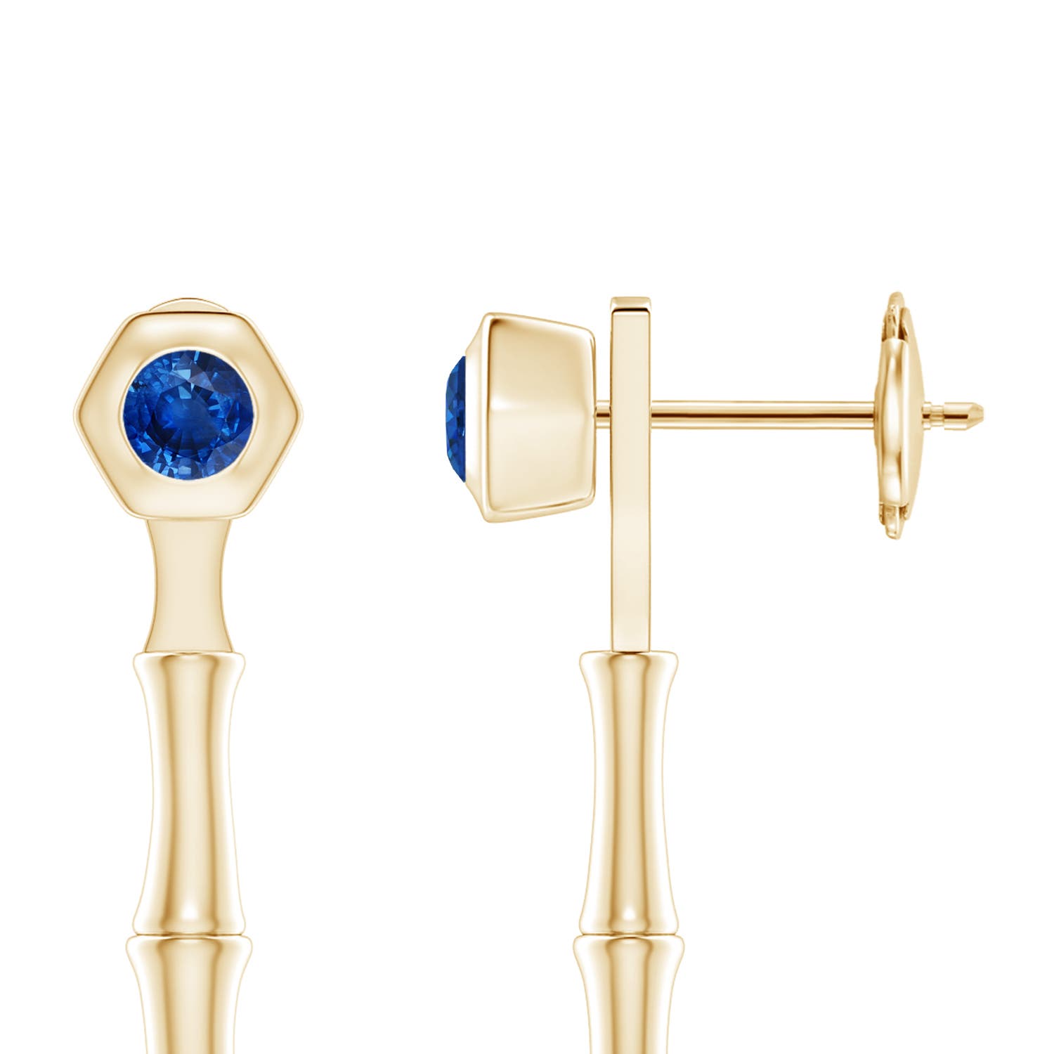 3mm AAA Natori x Angara Small Blue Sapphire Multi-Wear Indochine Bamboo Earrings in Yellow Gold