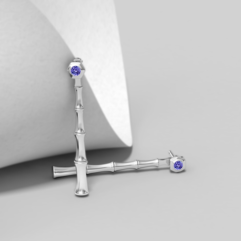 3mm AAA Natori x Angara Small Tanzanite Multi-Wear Indochine Bamboo Earrings in White Gold side 2