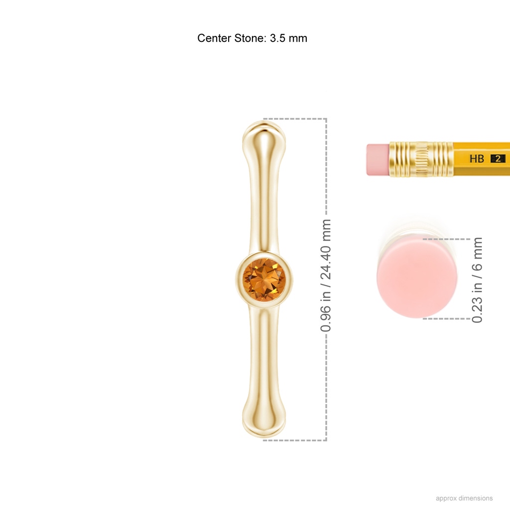 3.5mm AAA Natori x Angara Citrine Indochine Bamboo Hoops in Yellow Gold Ruler