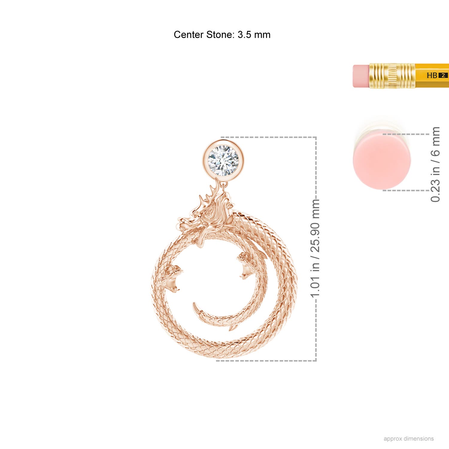 3.5mm IJI1I2 Natori x Angara Small Dragon Ear Danglers With Diamond in Rose Gold - ruler
