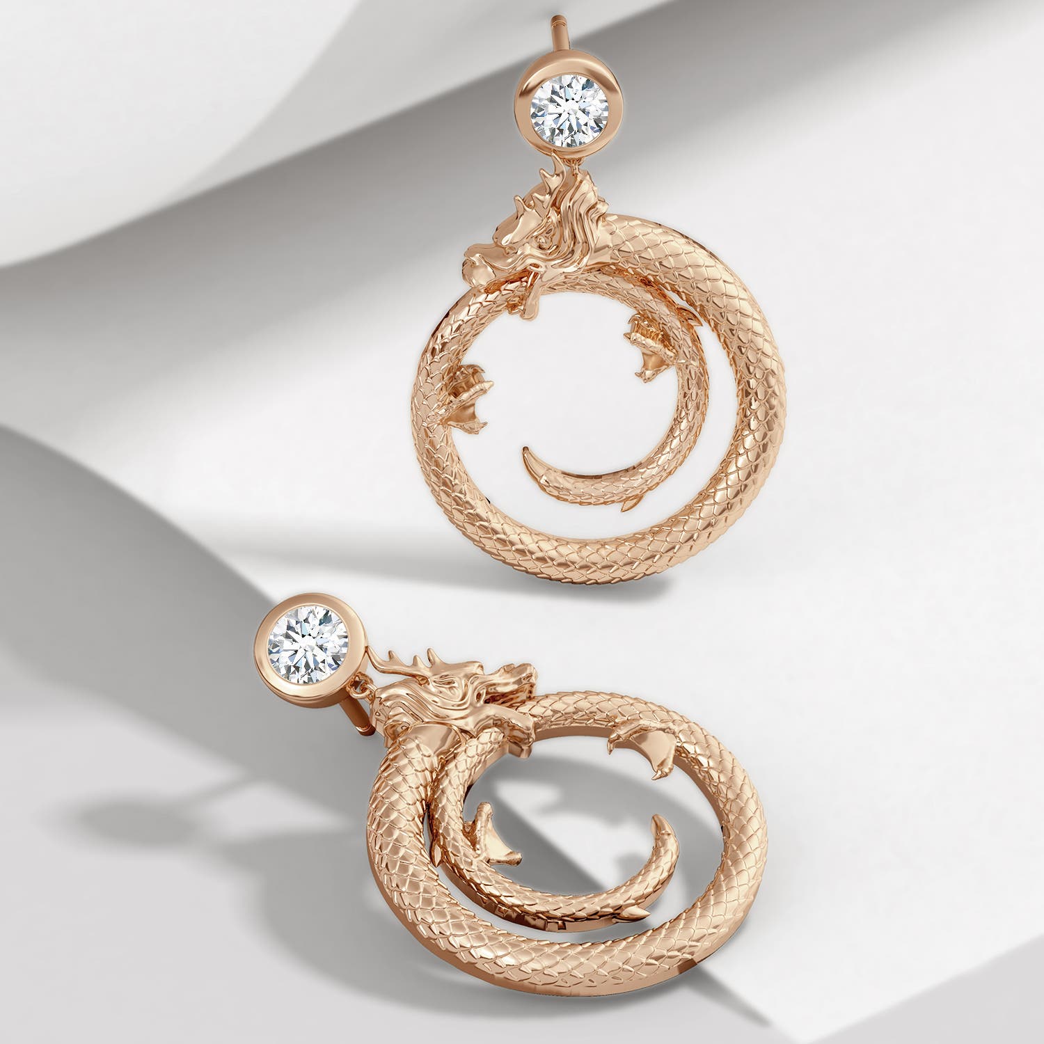 3.5mm IJI1I2 Natori x Angara Small Dragon Ear Danglers With Diamond in Rose Gold - lifestyle 4