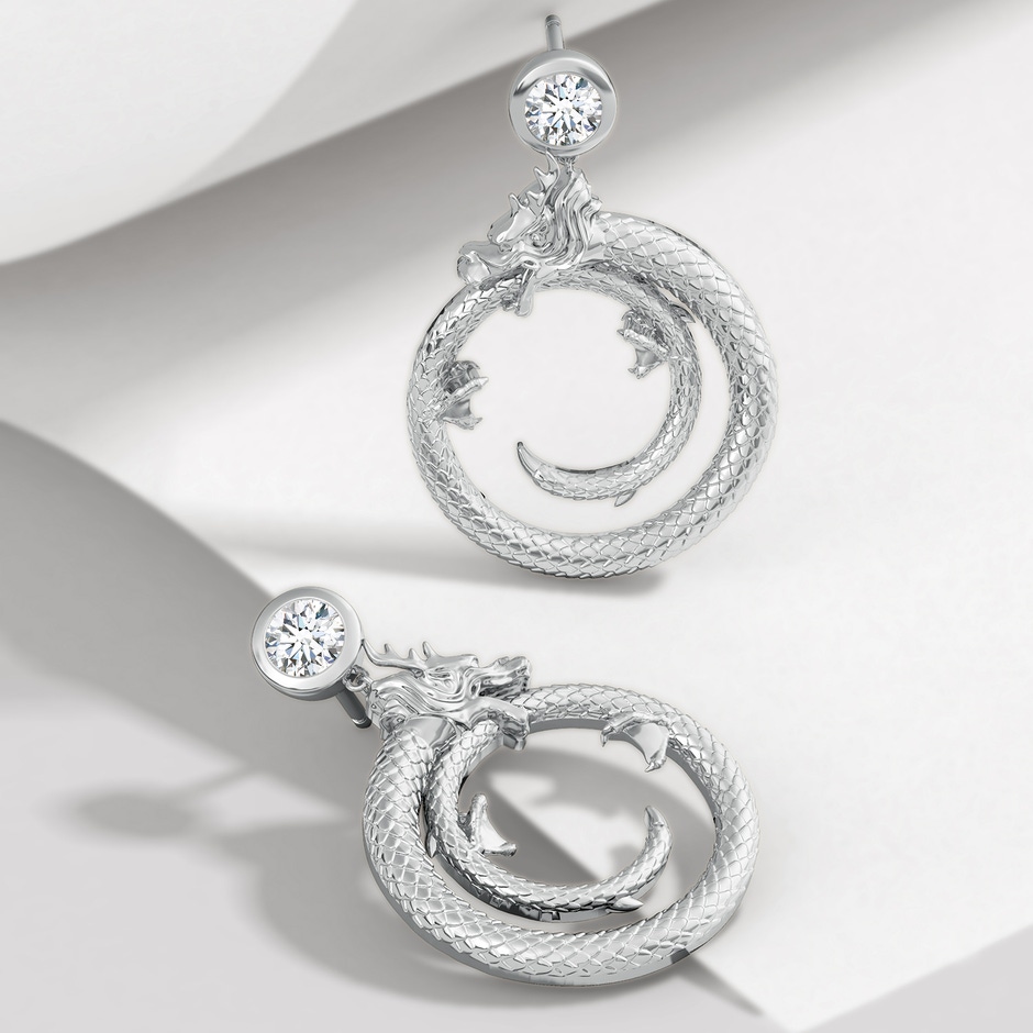 3.5mm IJI1I2 Natori x Angara Small Dragon Ear Danglers With Diamond in White Gold side 499