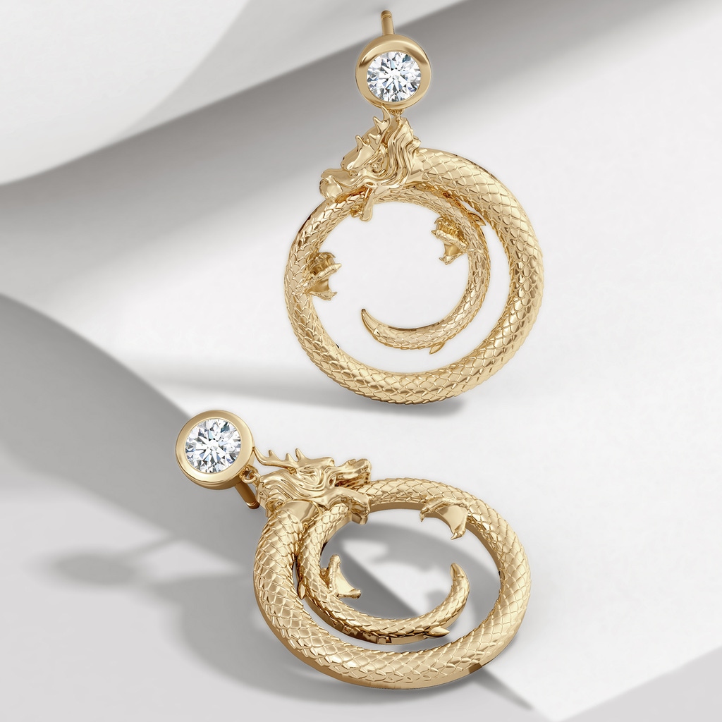 3.5mm IJI1I2 Natori x Angara Small Dragon Ear Danglers With Diamond in Yellow Gold Side 499