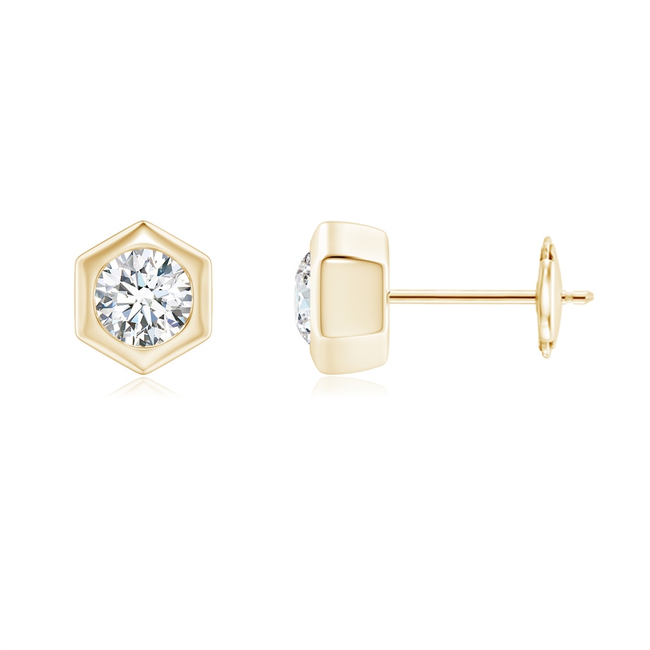 4mm IJI1I2 Natori x Angara Hexagonal Frame Diamond Studs in Yellow Gold 