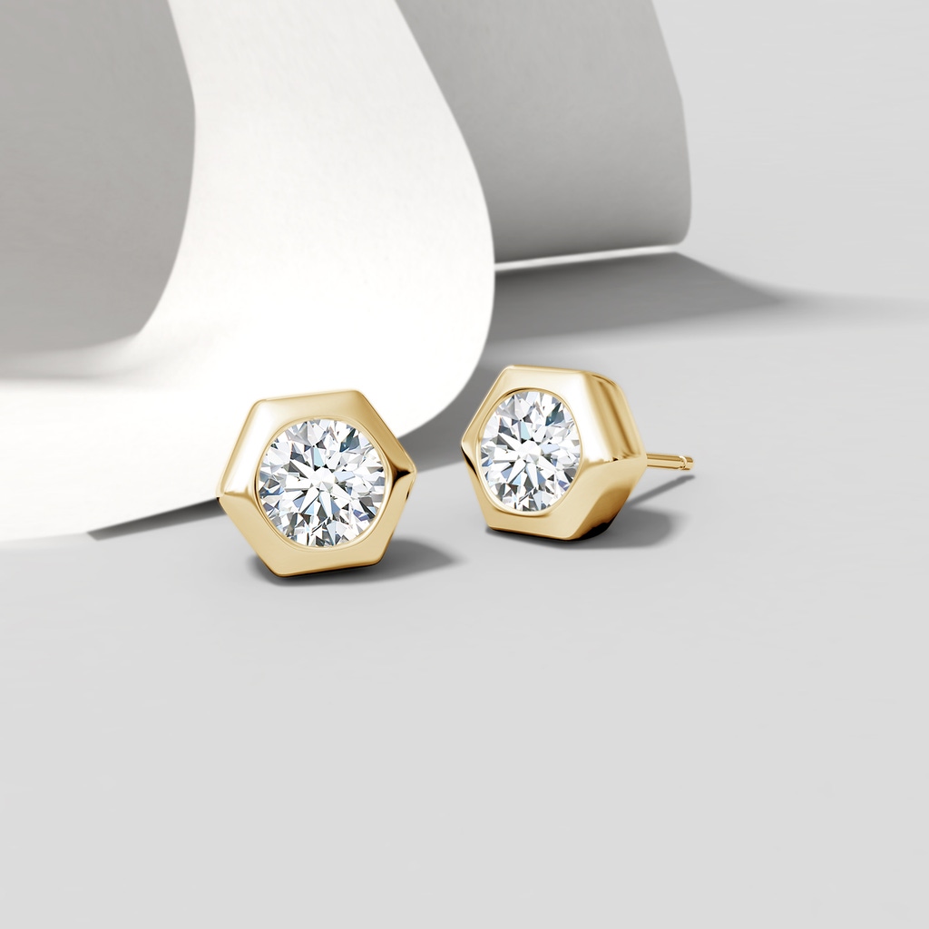 4mm IJI1I2 Natori x Angara Hexagonal Frame Diamond Studs in Yellow Gold Product Image