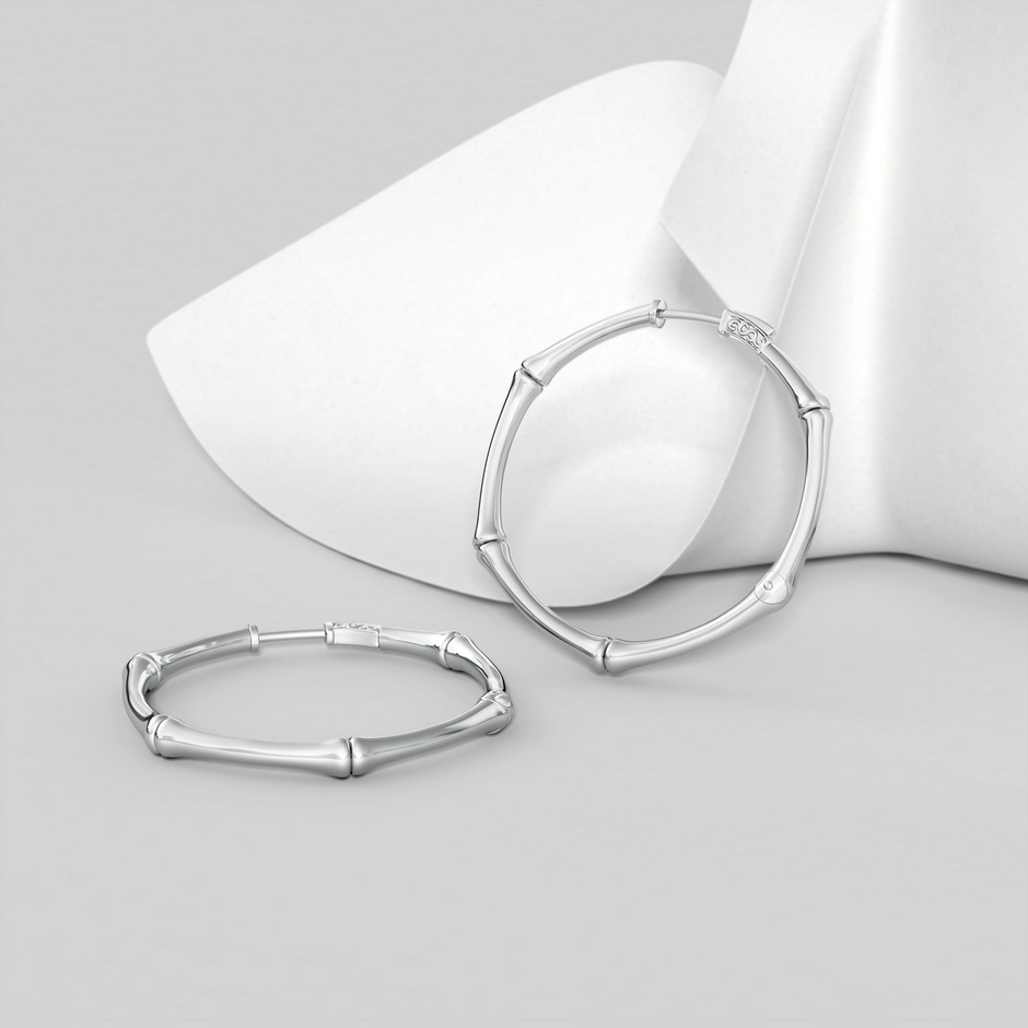 Natori x Angara Small Indochine Bamboo Hinged Hoop Earrings in White Gold product image