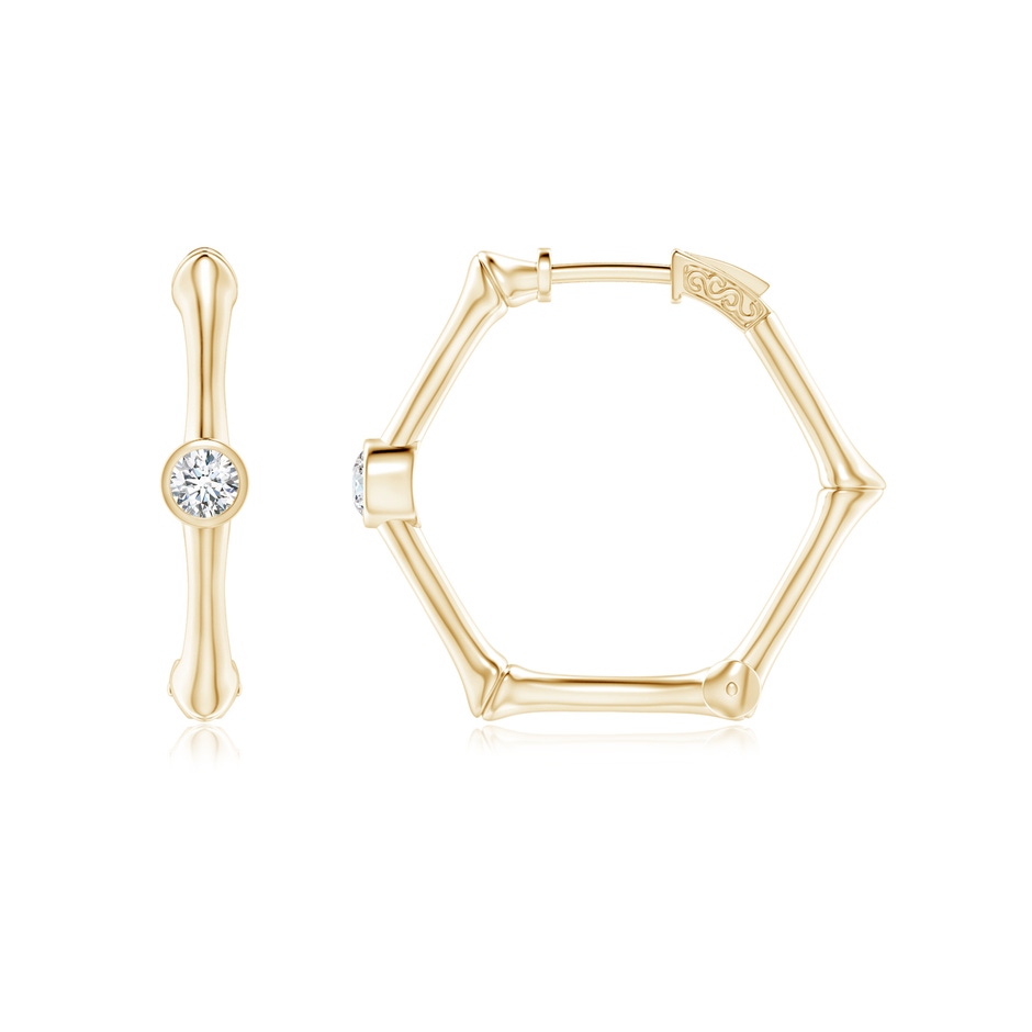 3.5mm IJI1I2 Natori x Angara Small Indochine Bamboo Hexagonal Full Hoops With Diamond in Yellow Gold side 1