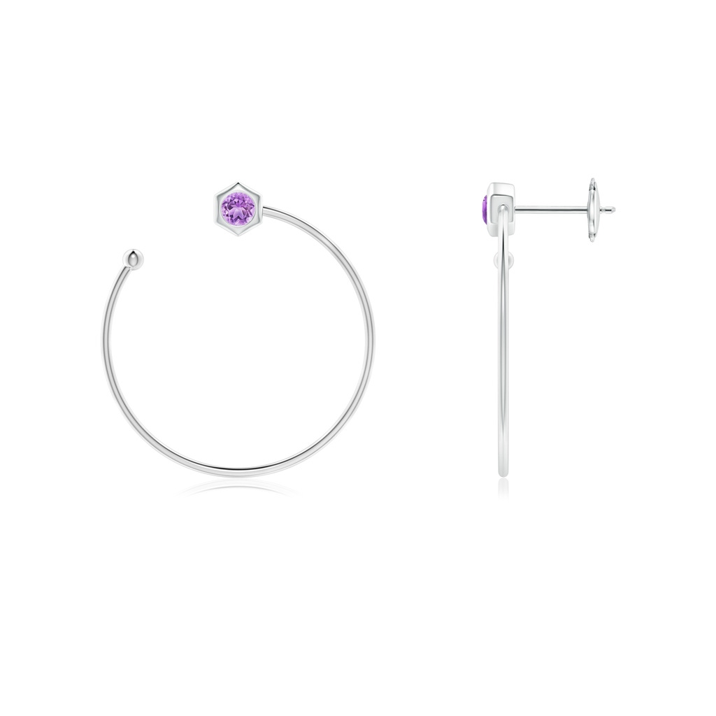 3mm AAA Natori x Angara Small Hexagonal Amethyst Open Hoops in White Gold